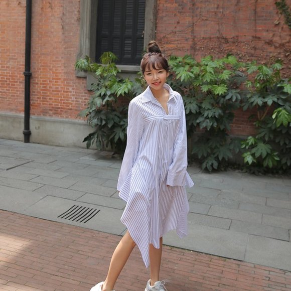 100% Cotton Asymmetrical Shirt Dress - Picture 2 of 8